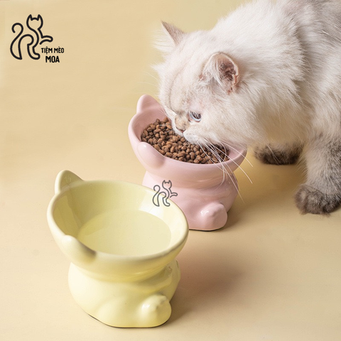 Chén sứ chống gù lưng có đế chống trượt cho thú cưng - Chén ăn cho thú cưng - Tiệm Mèo Moa