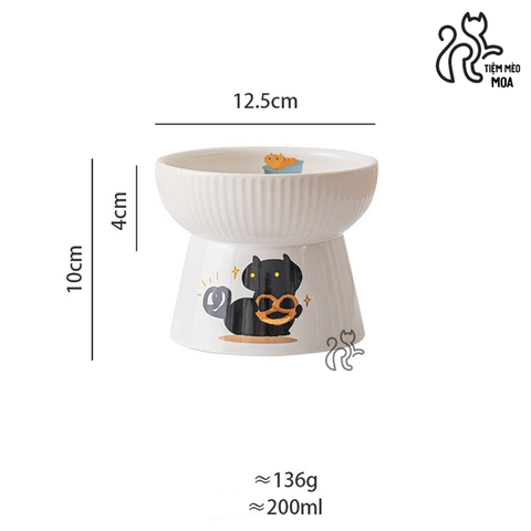 Chén sứ Mèo đen chống gù bảo vệ cột sống cho thú cưng - Tiệm Mèo Moa