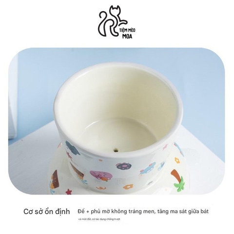 Chén ăn/ chén uống nước in họa tiết mèo đen mùa hè - Chén ăn bằng gốm sứ chống gù lưng cho mèo - Tiệm Mèo Moa