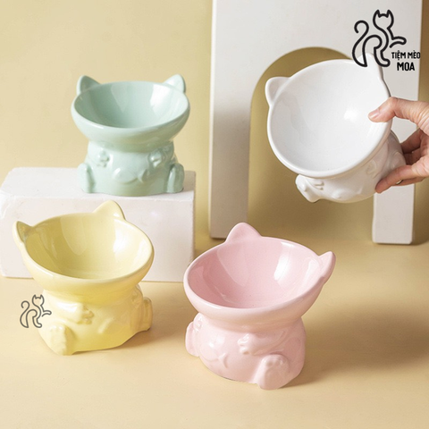 Chén sứ chống gù lưng có đế chống trượt cho thú cưng - Chén ăn cho thú cưng - Tiệm Mèo Moa
