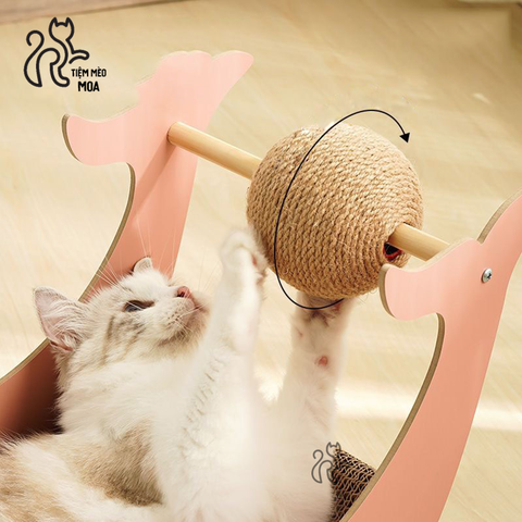 Cá heo hồng cào móng cho mèo - Bàn cào giấy có con lăn thừng - Đồ chơi cho mèo - Tiệm Mèo Moa
