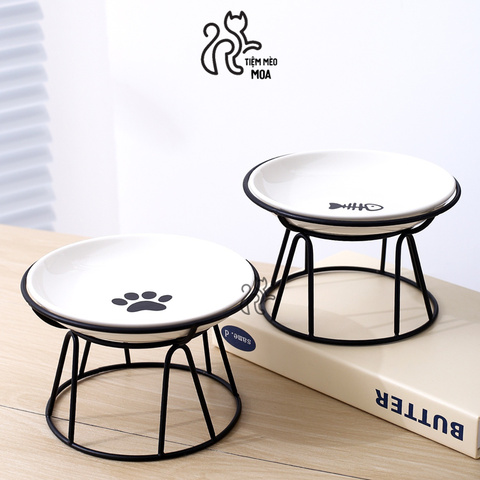 Dĩa ăn bằng sứ có đế rời chống gù cho thú cưng - Tiệm Mèo Moa