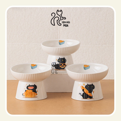Chén sứ Mèo đen chống gù bảo vệ cột sống cho thú cưng - Tiệm Mèo Moa