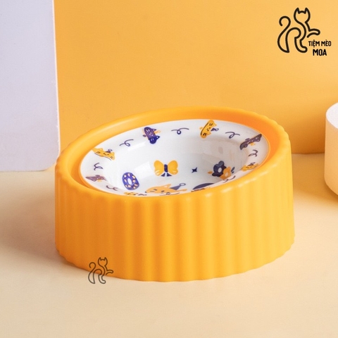 Chén ăn bằng sứ có giá đỡ nhựa cho thú cưng - Tiệm Mèo Moa