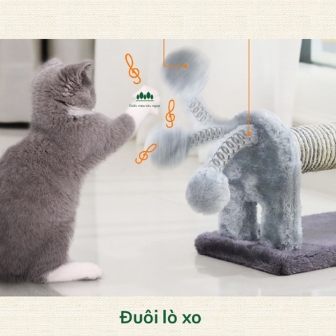 Đồ chơi cào móng dây thừng cho mèo hình thú dễ thương ĐUÔI LÒ XO VÀ BANH LỤC LẠC - Chiếc Mèo Kêu Ngoa