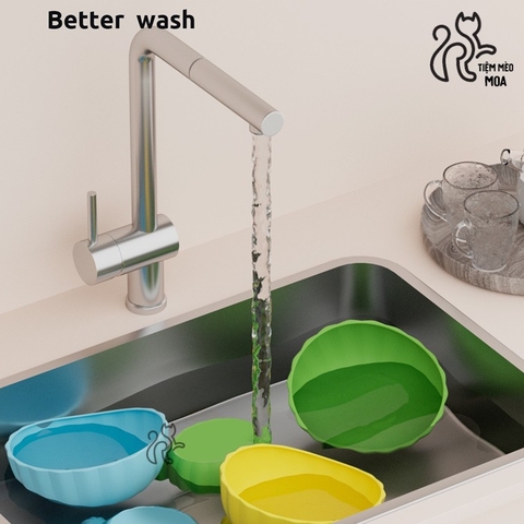 Chén nhựa cây xương rồng - Đế có thể tháo rời - Chén ăn chống gù lưng cho mèo - Tiệm Mèo Moa