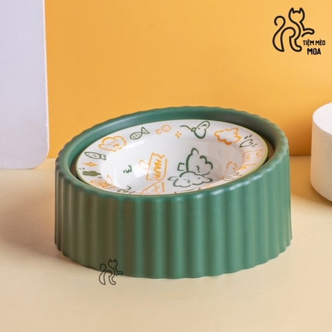 Chén ăn bằng sứ có giá đỡ nhựa cho thú cưng - Tiệm Mèo Moa
