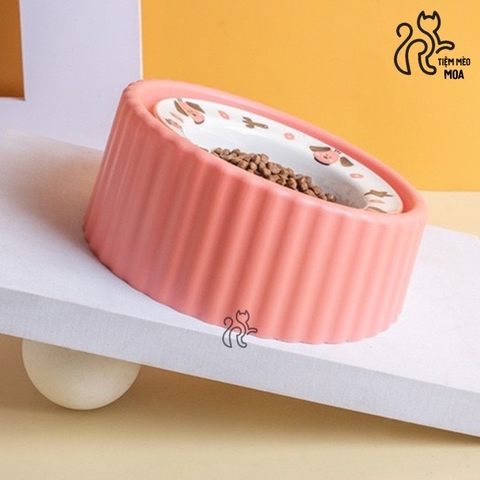 Chén ăn bằng sứ có giá đỡ nhựa cho thú cưng - Tiệm Mèo Moa