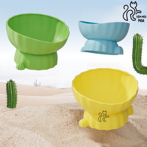 Chén nhựa cây xương rồng - Đế có thể tháo rời - Chén ăn chống gù lưng cho mèo - Tiệm Mèo Moa