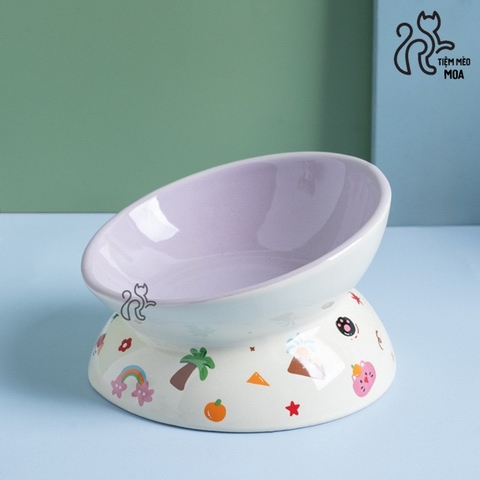 Chén ăn/ chén uống nước in họa tiết mèo đen mùa hè - Chén ăn bằng gốm sứ chống gù lưng cho mèo - Tiệm Mèo Moa