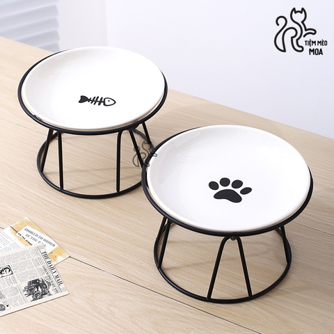 Dĩa ăn bằng sứ có đế rời chống gù cho thú cưng - Tiệm Mèo Moa