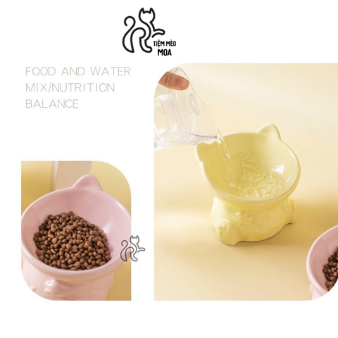 Chén sứ chống gù lưng có đế chống trượt cho thú cưng - Chén ăn cho thú cưng - Tiệm Mèo Moa