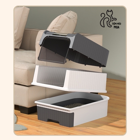 Nhà vệ sinh 2 cửa sử dụng được 2 kiểu có đèn UV diệt khuẩn - Nhà vệ sinh cho mèo - Tiệm Mèo Moa