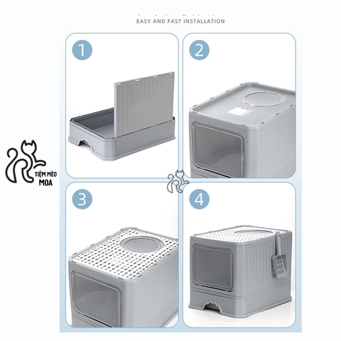 Nhà vệ sinh cao cấp 2 cửa chống văng cát, có ngăn kéo size lớn cho mèo - Tiệm Mèo Moa