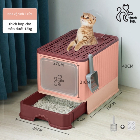 Nhà vệ sinh cao cấp 2 cửa chống văng cát, có ngăn kéo size lớn cho mèo - Tiệm Mèo Moa
