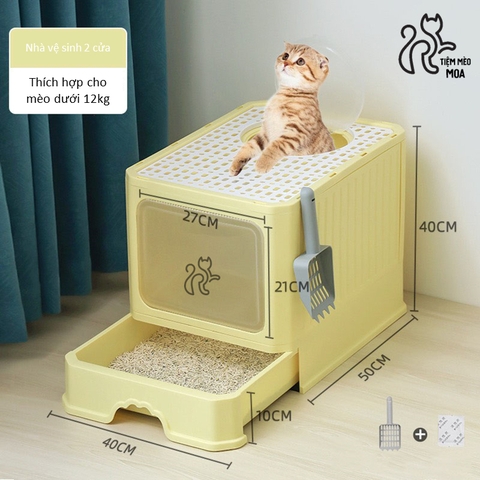 Nhà vệ sinh cao cấp 2 cửa chống văng cát, có ngăn kéo size lớn cho mèo - Tiệm Mèo Moa