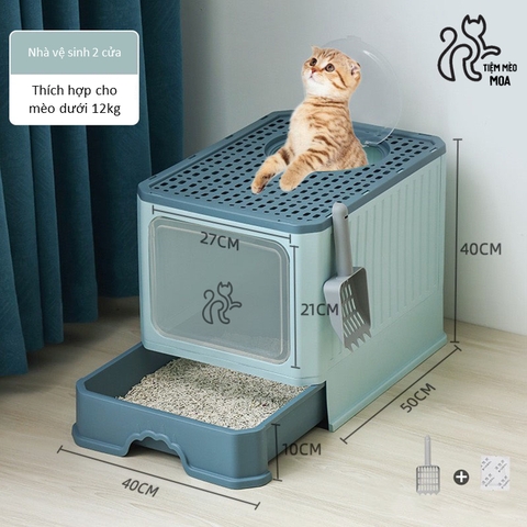 Nhà vệ sinh cao cấp 2 cửa chống văng cát, có ngăn kéo size lớn cho mèo - Tiệm Mèo Moa