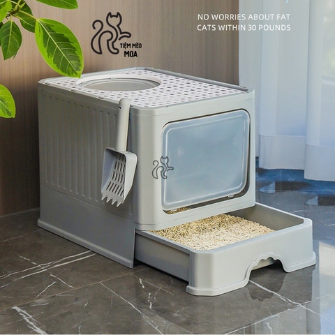 Nhà vệ sinh cao cấp 2 cửa chống văng cát, có ngăn kéo size lớn cho mèo - Tiệm Mèo Moa