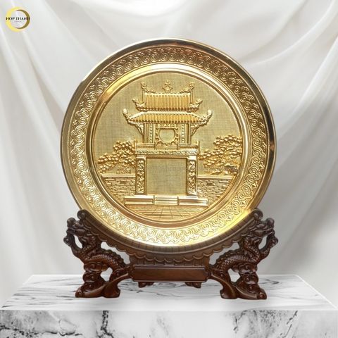 TRANH ĐĨA KHUÊ VĂN CÁC BẰNG ĐỒNG MẠ VÀNG 24K - ĐK 25CM