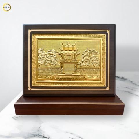 TRANH KHUÊ VĂN CÁC BẰNG ĐỒNG DÁT VÀNG - TRANH QUÀ TẶNG ĐỂ BÀN (KÍCH THƯỚC 26X34CM )