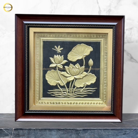 TRANH HOA SEN BẰNG ĐỒNG VÀNG - KÍCH THƯỚC 40X40CM