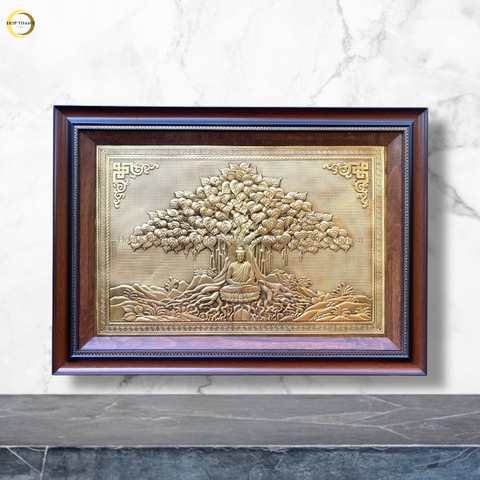 TRANH ĐỒNG GIẢ CỔ - ĐỨC PHẬT NGỒI DƯỚI GỐC CÂY BỒ ĐỀ (KÍCH THƯỚC 50X70CM)