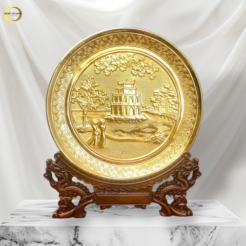 TRANH HỒ HOÀN KIẾM BẰNG ĐỒNG MẠ VÀNG 24K - ĐK 25CM