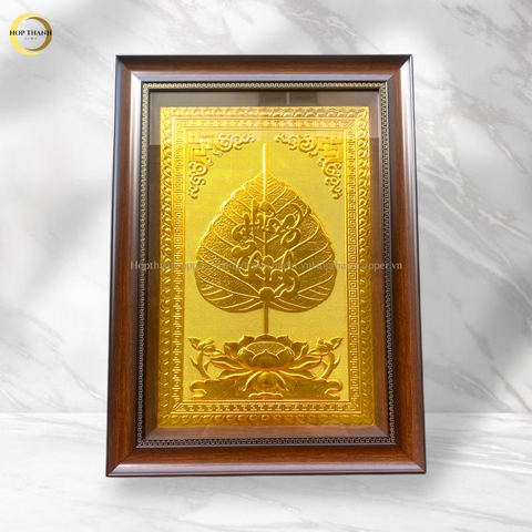 TRANH LÁ BỒ ĐỀ CHỮ HƯNG THỊNH BẰNG ĐỒNG DÁT VÀNG - KÍCH THƯỚC 38X54CM