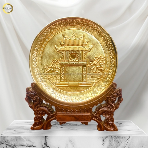 TRANH ĐĨA KHUÊ VĂN CÁC BẰNG ĐỒNG MẠ VÀNG 24K - ĐK 19CM
