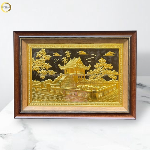 TRANH CHÙA MỘT CỘT BẰNG ĐỒNG DÁT VÀNG - KÍCH THƯỚC 70X50CM