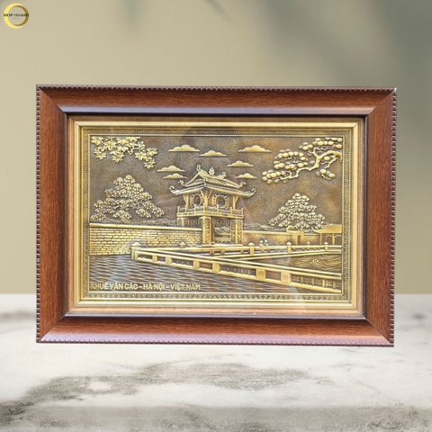 TRANH KHUÊ VĂN CÁC BẰNG ĐỒNG VÀNG GIẢ CỔ  - KÍCH THƯỚC 34X28CM