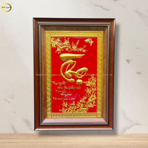 TRANH CHỮ THỌ BẰNG ĐỒNG DÁT VÀNG - KÍCH THƯỚC 50X70CM