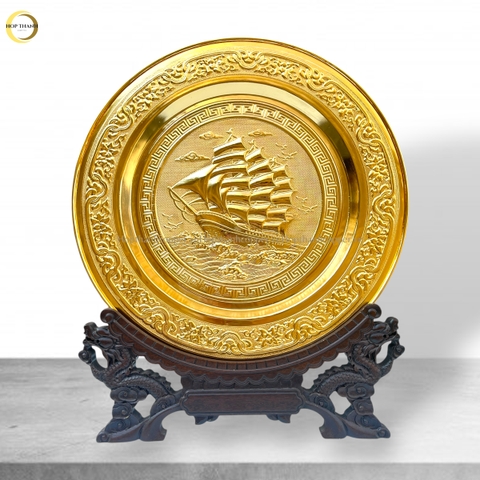 TRANH ĐĨA THUẬN BUỒM XUÔI GIÓ BẰNG ĐỒNG MẠ VÀNG 24K - ĐƯỜNG KÍNH 35CM