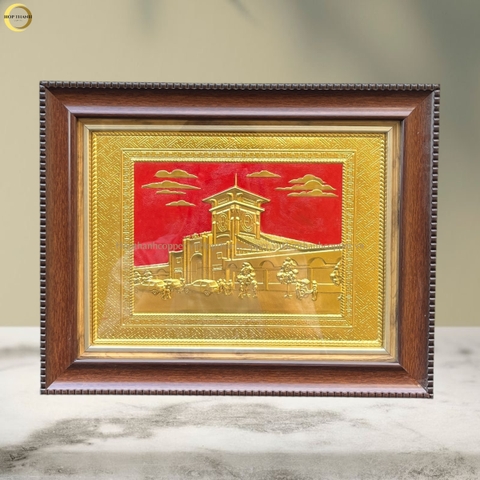 TRANH CHỢ BẾN THÀNH BẰNG ĐỒNG DÁT VÀNG- KÍCH THƯỚC 34X28CM