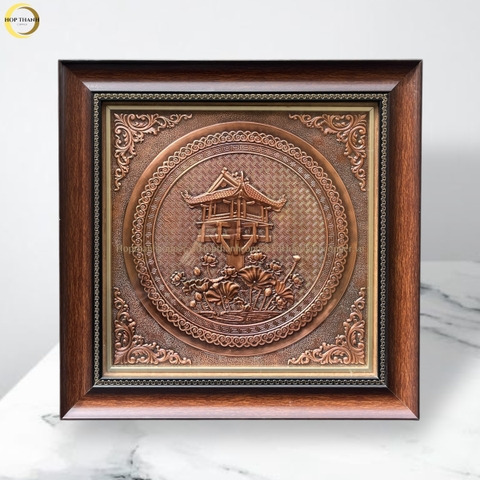 TRANH CHÙA MỘT CỘT BẰNG ĐỒNG VÀNG GIẢ CỔ- KÍCH THƯỚC 42x42CM