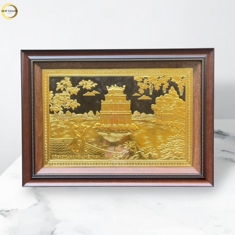 TRANH HỒ HOÀN KIẾM BẰNG ĐỒNG DÁT VÀNG - KÍCH THƯỚC 70X50CM