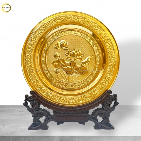 TRANH ĐĨA HOA SEN BẰNG ĐỒNG MẠ VÀNG 24K - TRANH QUÀ TẶNG ĐỂ BÀN (KÍCH THƯỚC 35CM)