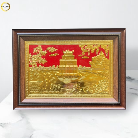 TRANH HỒ HOÀN KIẾM BẰNG ĐỒNG DÁT VÀNG - KÍCH THƯỚC 70X50CM