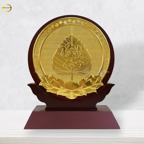 TRANH LÁ BỒ ĐỀ CHỮ BÌNH AN BẰNG ĐỒNG DÁT VÀNG - KÍCH THƯỚC 14X19CM