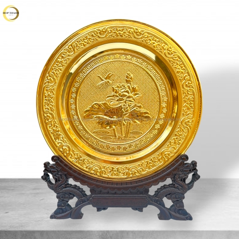 TRANH ĐĨA HOA SEN BẰNG ĐỒNG MẠ VÀNG 24K - TRANH QUÀ TẶNG ĐỂ BÀN (KÍCH THƯỚC 35CM)