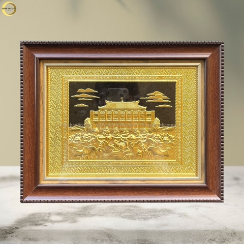 TRANH BẾN NHÀ RỒNG BẰNG ĐỒNG MẠ VÀNG 24K - KÍCH THƯỚC 34X28CM