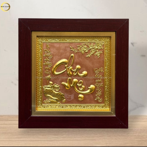 TRANH CHỮ CHA MẸ BẰNG ĐỒNG DÁT VÀNG -  KÍCH THƯỚC 36x36CM