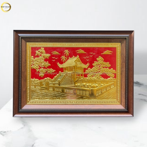 TRANH CHÙA MỘT CỘT BẰNG ĐỒNG DÁT VÀNG - KÍCH THƯỚC 70X50CM