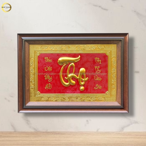 TRANH CHỮ THỌ BẰNG ĐỒNG DÁT VÀNG - KÍCH THƯỚC 70X50CM