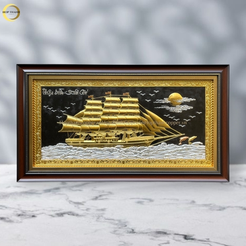 TRANH THUẬN BUỒM XUÔI GIÓ BẰNG ĐỒNG DÁT VÀNG ĐIỂM BẠC - KÍCH THƯỚC 90X50CM