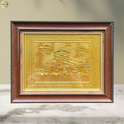 TRANH CHỢ BẾN THÀNH BẰNG ĐỒNG DÁT VÀNG - KÍCH THƯỚC 34X28CM