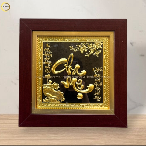 TRANH CHỮ CHA MẸ BẰNG ĐỒNG DÁT VÀNG -  KÍCH THƯỚC 36x36CM