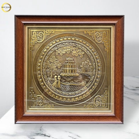 TRANH HỒ HOÀN KIẾM BẰNG ĐỒNG VÀNG GIẢ CỔ - KÍCH THƯỚC 40X40CM