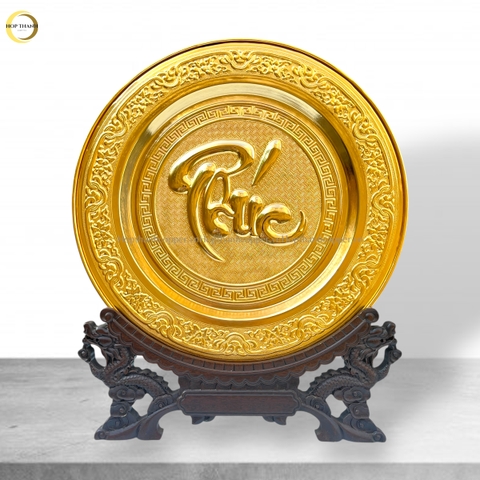 TRANH ĐĨA CHỮ PHÚC THƯ PHÁP BẰNG ĐỒNG MẠ VÀNG 24K - TRANH QUÀ TẶNG ĐỂ BÀN (KÍCH THƯỚC 35CM)