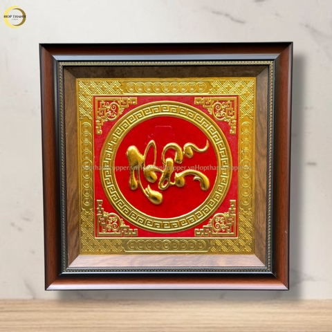 TRANH CHỮ NHẪN BẰNG ĐỒNG DÁT VÀNG -  KÍCH THƯỚC 52X52CM